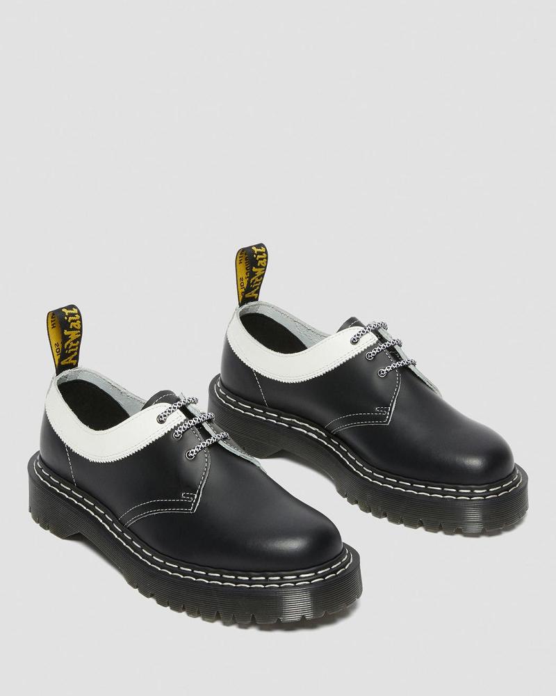 Black / White Men's Dr Martens 1461 Bex Smooth Contrast Leather Oxfords Shoes | CA 584QMA